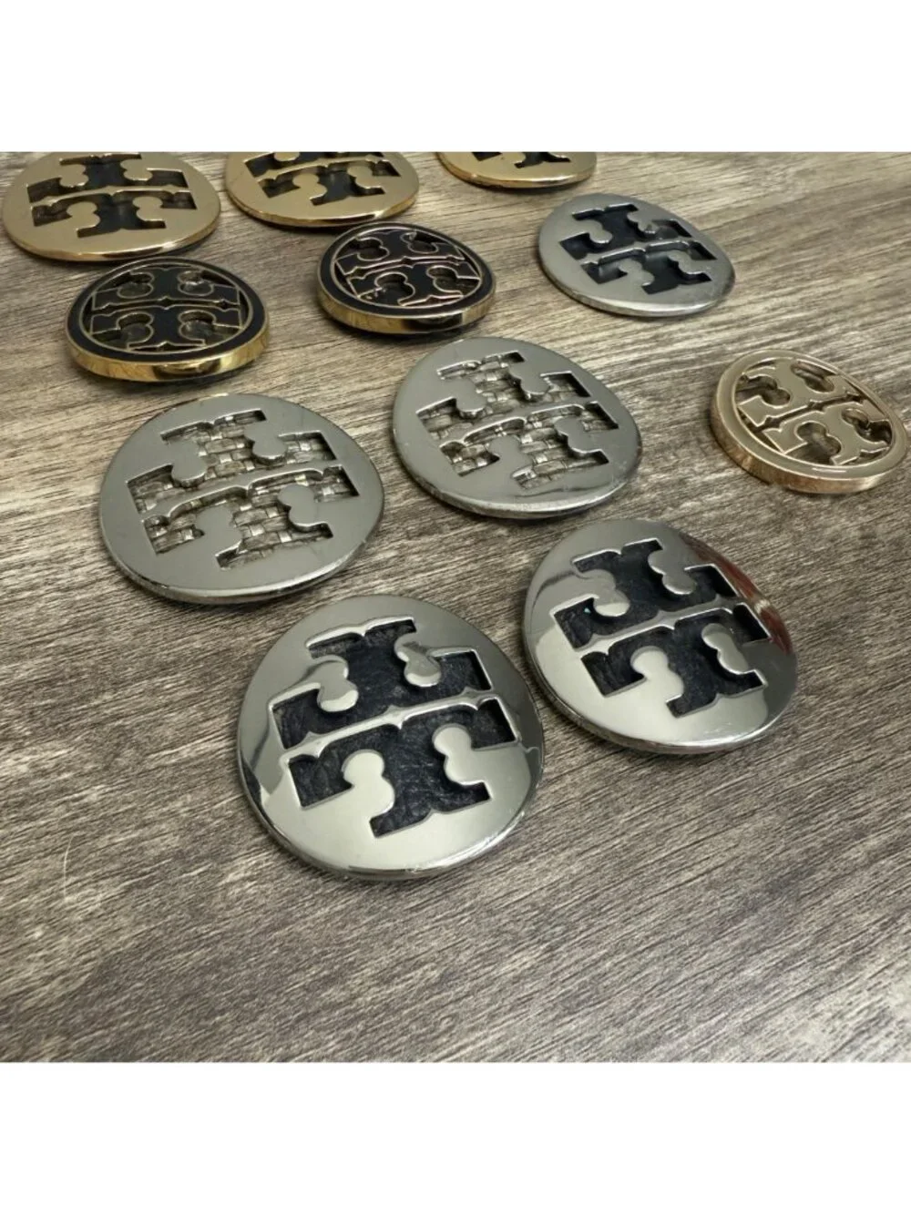 Lot of 11 Tory Burch Gold & Silver Metal Replacement Button Medallions Upcycle